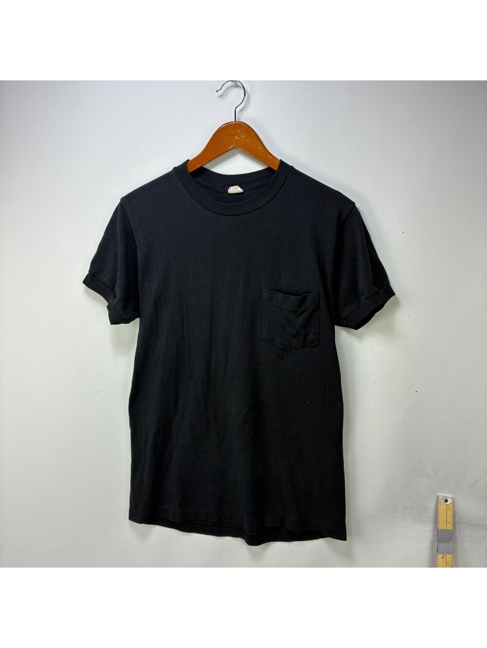 Vintage Sun Faded Blank Black Ringer Pocket t shirt Large